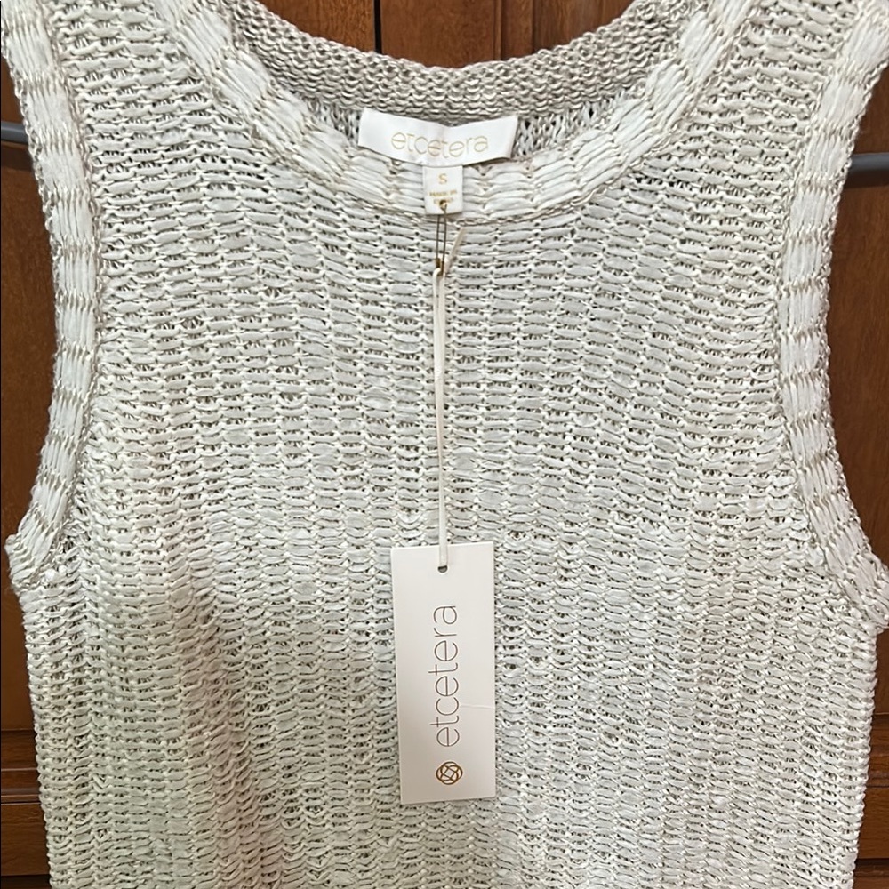 Etcetera Cream Ribbed Ruffled Tank Top - Picture 2 of 7